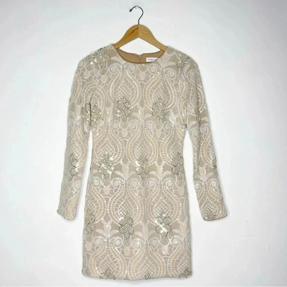 Dress the Population Dresses & Skirts - Dress The Population Women's Long Sleeve Pink and Gold Dress Size Small Sequin